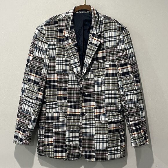 Madison Blazer Men’s 40R Madras Plaid Patchwork Jacket Two Button Preppy - Picture 1 of 8